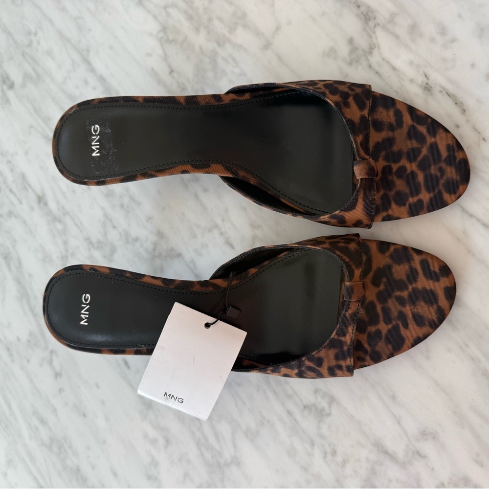 MANGO Leopard Print Kitten Heel Thong Sandals Slip On US 9 EURO 40 New - Picture 8 of 12
